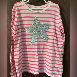 Crewcuts Pink and Silver Long Sleeve Tee with Sequin Star